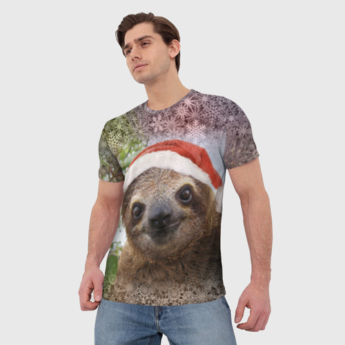 Мужская футболка 3D Рождественский ленивец, цвет 3D печать - фото 3