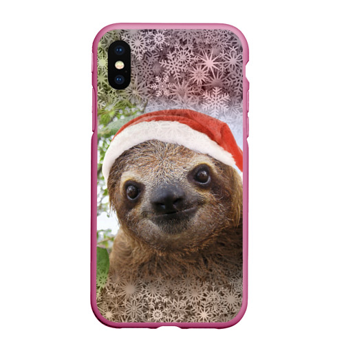 Чехол для iPhone XS Max матовый Рождественский ленивец, цвет малиновый