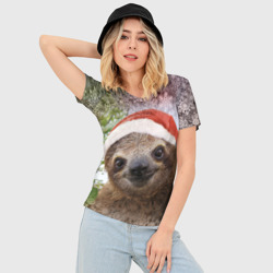 Женская футболка 3D Slim Рождественский ленивец - фото 2