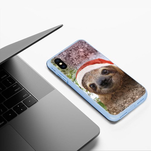 Чехол для iPhone XS Max матовый Рождественский ленивец, цвет голубой - фото 5