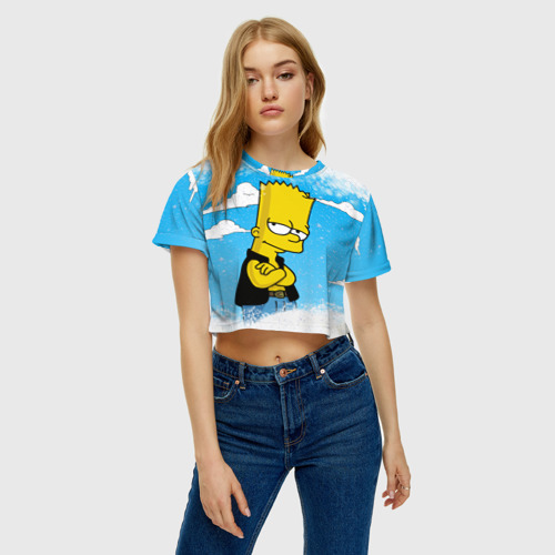 Женская футболка Crop-top 3D Симпсоны новогодние 1, цвет 3D печать - фото 4