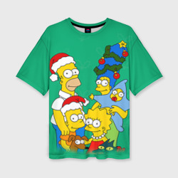 Женская футболка oversize 3D Симпсоны новогодние 3