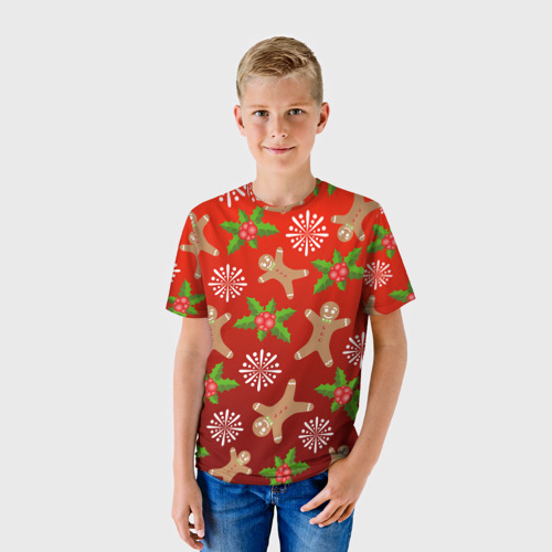 Детская футболка 3D с принтом Новогодний узор, фото на моделе #1