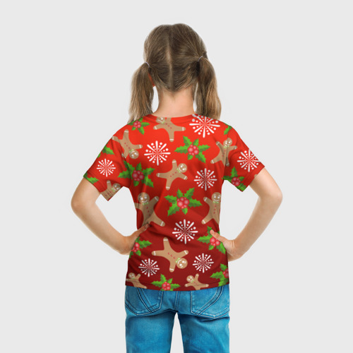 Детская футболка 3D с принтом Новогодний узор, вид сзади #2