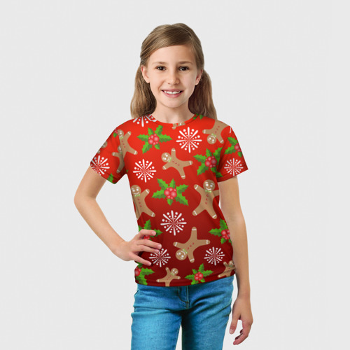 Детская футболка 3D с принтом Новогодний узор, вид сбоку #3