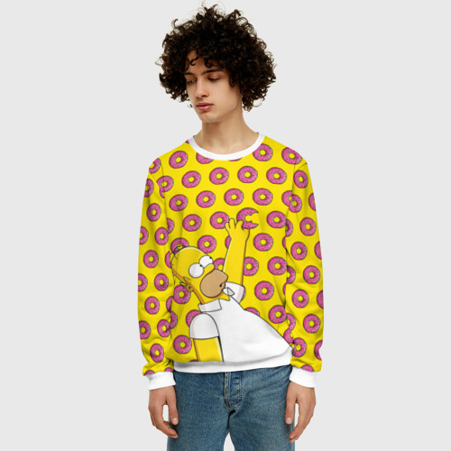 Мужской свитшот 3D Пончики Гомера Симпсона, цвет белый - фото 3