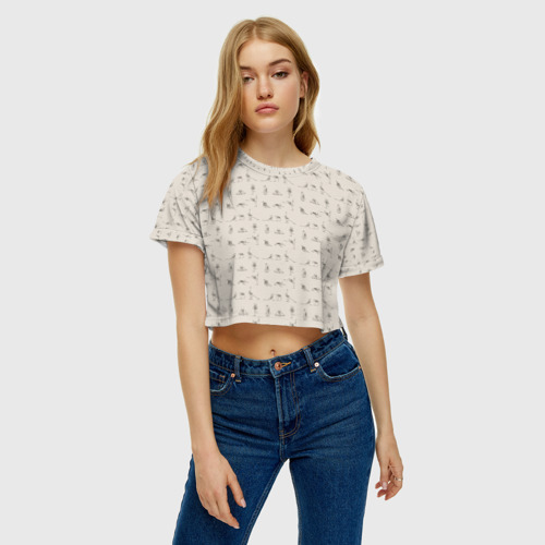 Женская футболка Crop-top 3D Скелеты и йога, цвет 3D печать - фото 3