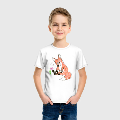 Детская футболка хлопок Лисичка и муха, цвет белый - фото 3
