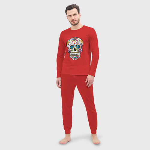 Мужская пижама с лонгсливом хлопок День Мертвых, цвет красный - фото 3