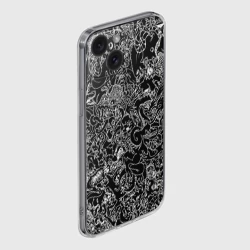 Чехол для iPhone 15 силиконовый с защитой камеры Монстры черно-белый паттерн - фото 2