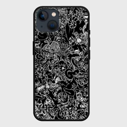 Чехол для iPhone 14 Монстры черно-белый паттерн