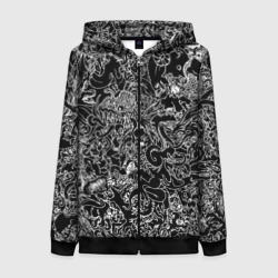 Женская толстовка 3D на молнии Монстры черно-белый паттерн