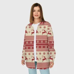 Женская рубашка oversize 3D Зимние олени - фото 2
