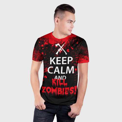 Мужская футболка 3D Slim Keep Calm & Kill Zombies, цвет 3D печать - фото 3