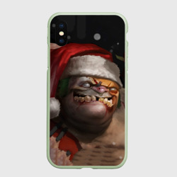 Чехол для iPhone XS Max матовый Пудж из Dota новогодний в колпаке