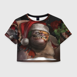 Женская футболка Crop-top 3D Пудж из Dota новогодний в колпаке