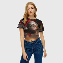 Женская футболка Crop-top 3D Пудж из Dota новогодний в колпаке - фото 2
