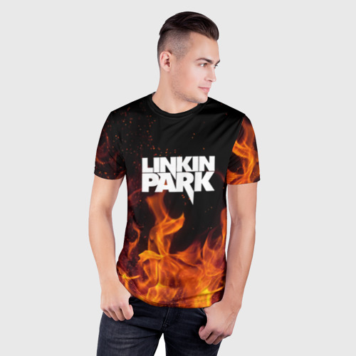 Мужская футболка 3D Slim с принтом Linkin park, фото на моделе #1