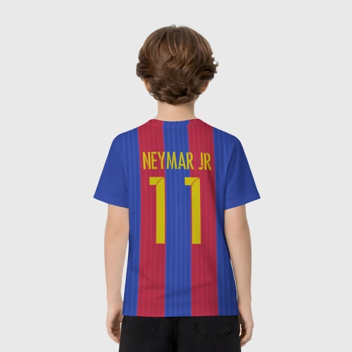 Детская футболка 3D с принтом Neymar форма, вид сзади #2