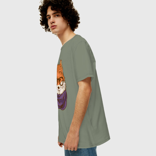Мужская футболка хлопок Oversize Лисица, цвет авокадо - фото 5