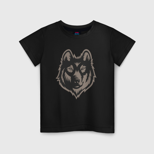 Детская футболка хлопок Волк, цвет черный