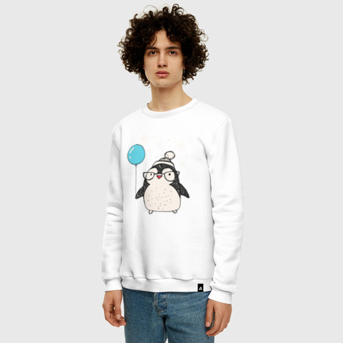 Мужской свитшот хлопок Пингвин с шариком, цвет белый - фото 3