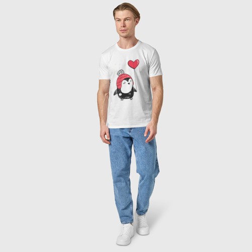 Мужская футболка хлопок Пингвин с шариком, цвет белый - фото 5