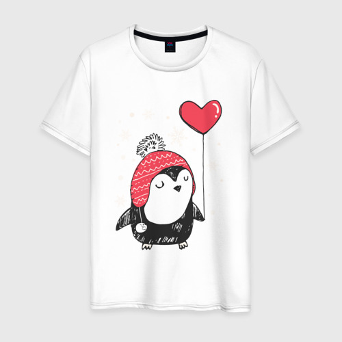 Мужская футболка хлопок Пингвин с шариком, цвет белый