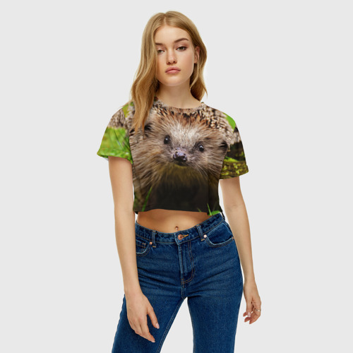 Женская футболка Crop-top 3D Ежик, цвет 3D печать - фото 4