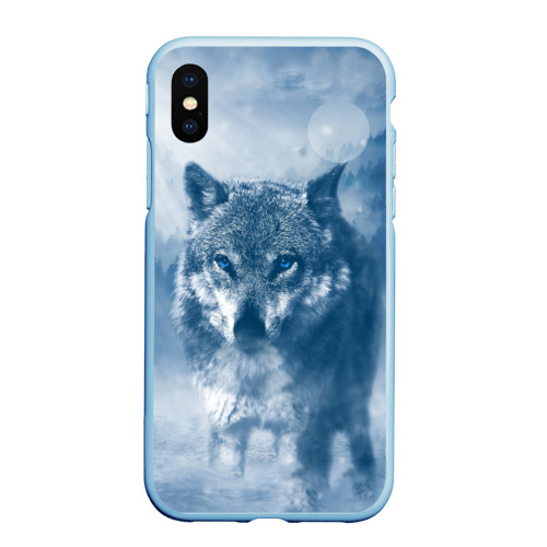 Чехол для iPhone XS Max матовый Волк, цвет голубой