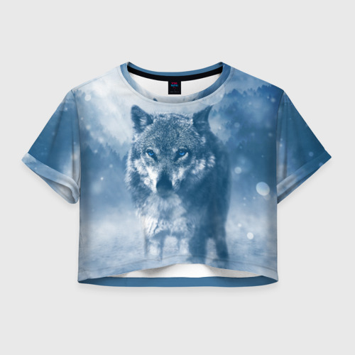 Женская футболка Crop-top 3D Волк Фото 01 Женская футболка Crop-top 3D Волк Фото 01