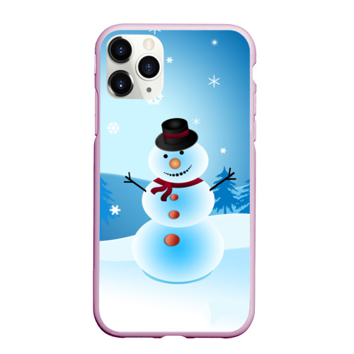 Чехол для iPhone 11 Pro Max матовый Снеговик, цвет розовый