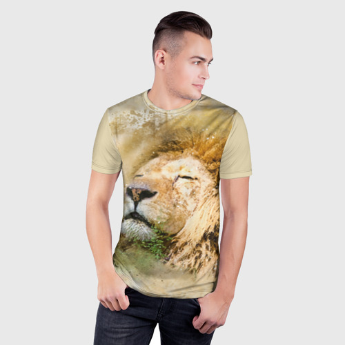 Мужская футболка 3D Slim Лев, цвет 3D печать - фото 3