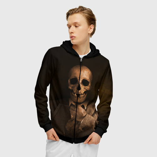 Мужская толстовка 3D на молнии Скелет в пиджаке, цвет черный - фото 3