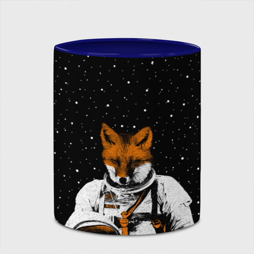 Кружка с полной запечаткой Лис космонавт, цвет белый + синий - фото 4