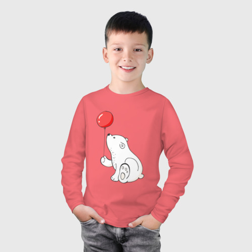 Детский лонгслив хлопок с принтом Белый Мишка, фото на моделе #1