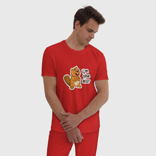 Мужская пижама хлопок Бобер Борис, цвет красный - фото 3