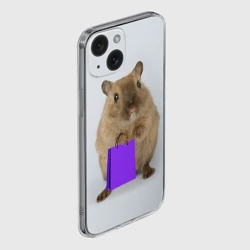 Чехол для iPhone 15 силиконовый с защитой камеры Хомяк с сумкой - фото 2