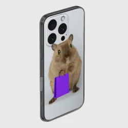 Чехол для iPhone 16 Pro Max силиконовый с защитой камеры Хомяк с сумкой - фото 2