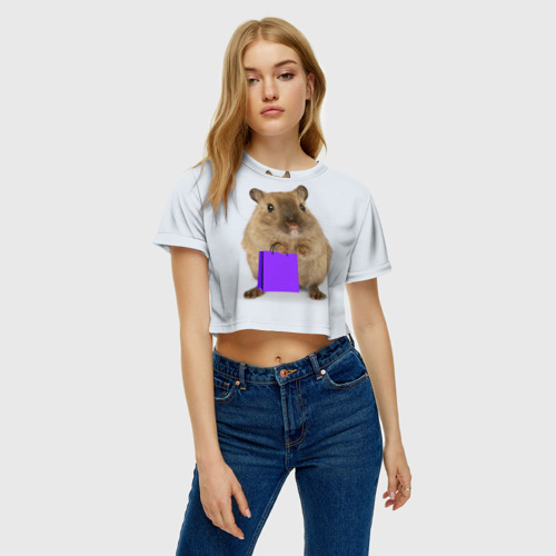 Женская футболка Crop-top 3D Хомяк с сумкой, цвет 3D печать - фото 3