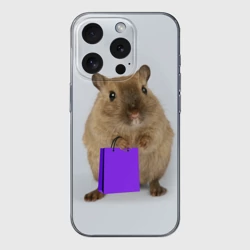 Чехол для iPhone 15 Pro Max силиконовый с защитой камеры Хомяк с сумкой