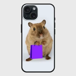 Чехол силиконовый для Apple iPhone 15 матовый Хомяк с сумкой