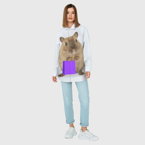Женская рубашка oversize 3D с принтом Хомяк с сумкой, вид сбоку #3