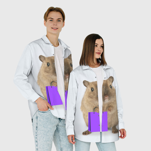 Женская рубашка oversize 3D с принтом Хомяк с сумкой, фото #4