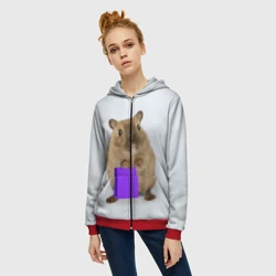 Женская толстовка 3D на молнии Хомяк с сумкой - фото 2