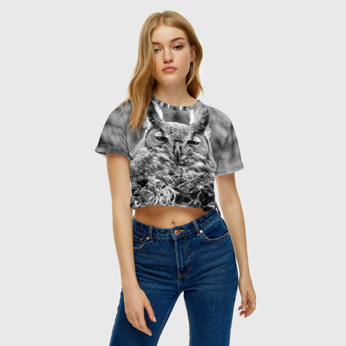 Женская футболка Crop-top 3D Филин, цвет 3D печать - фото 3