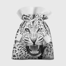 Подарочный 3D мешок Леопард черно-белый портрет
