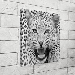 Холст квадратный Леопард черно-белый портрет - фото 2