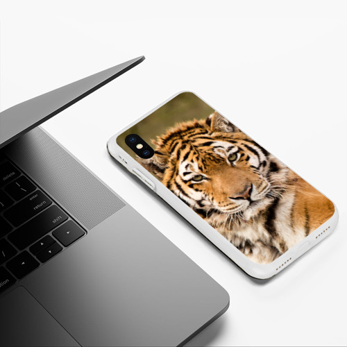 Чехол для iPhone XS Max матовый Тигр бывалый, цвет белый - фото 5