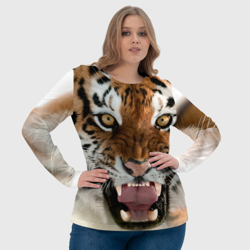 Женский лонгслив 3D Тигр молодой агрессивный, цвет 3D печать - фото 6
